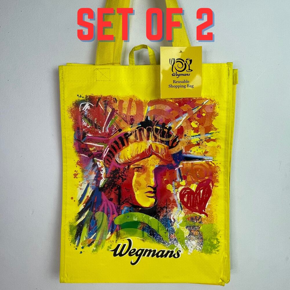 Set of 2 Wegmans New York NY NYC Reusable Grocery Tote Bag Statue of Liberty NWT